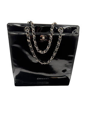 Chanel CC Turnlock Patent Tote with Silver Chain/Hardware