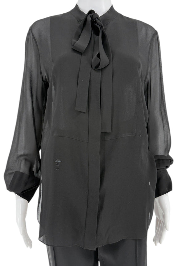 Christian Dior Silk Ascot Bow Blouse - Size 42