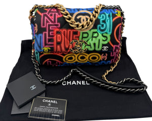 Chanel 19 Flap Bag Quilted Graffiti Print Fabric - Medium