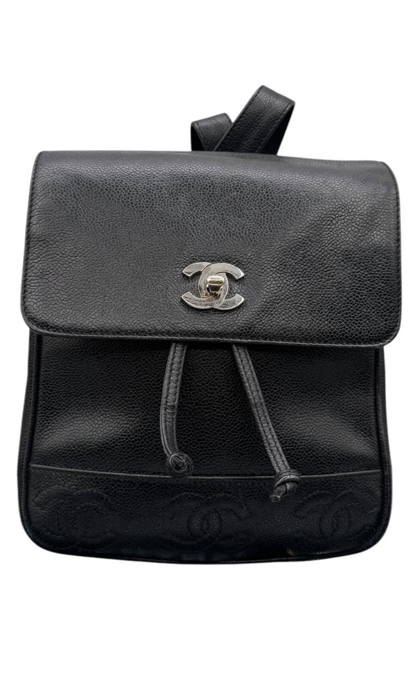 Chanel 1996-1997 Black Caviar Triple CC Backpack - Silver Hardware *RARE*