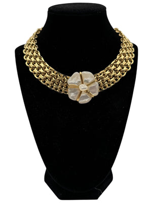 Chanel Mother Of Pearl Camellia Gold Choker/Necklace