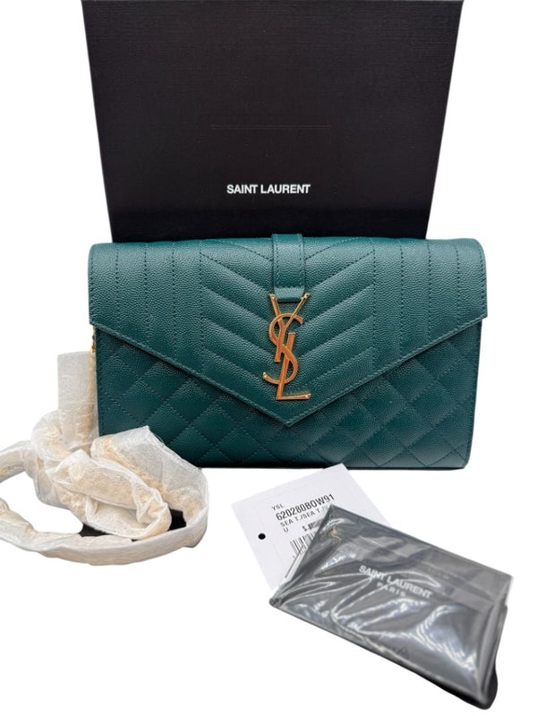 Saint Laurent Envelope Triquilt Small Shoulder Bag in Grained Leather