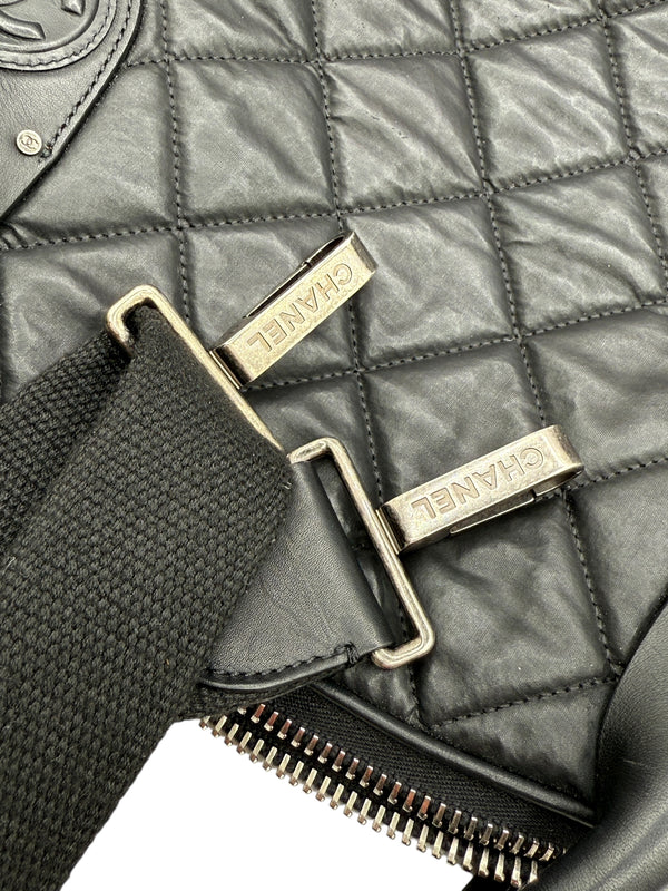 Chanel Black Quilted Coated Canvas Vertical Sport Weekender Bag
