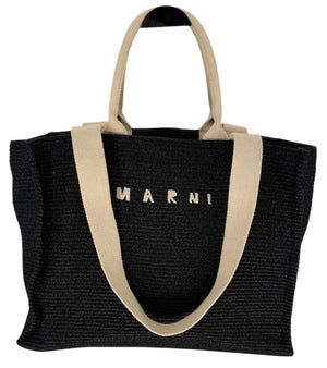 Marni Large Tote in Black raffia-effect fabric