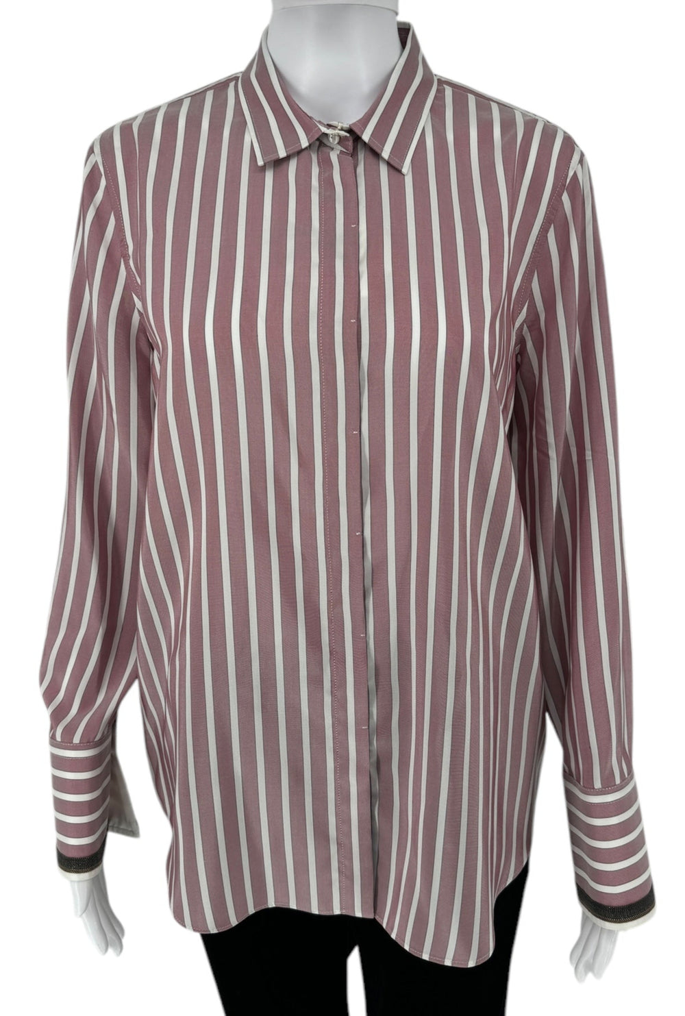 Brunello Cucinelli Silk NWT Striped Button-Up Shirt - Size L
