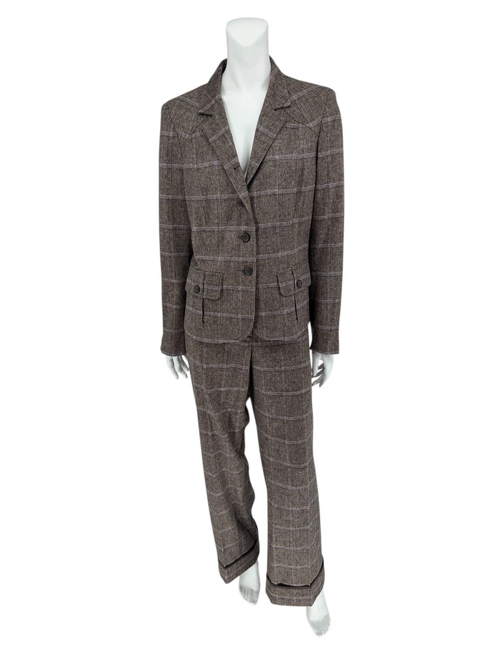 Zenobia Brown Plaid Wool Blend Pantsuit – Size 14