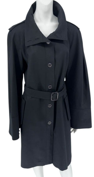 Burberry London Black Wool & Cashmere Belted Trench Coat - Size 14 US