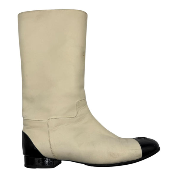 Chanel Two-Tone Calf Leather Mid-Calf Boots – Size 40