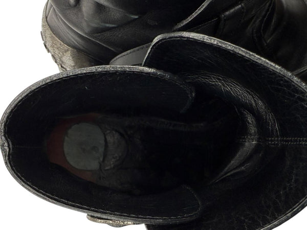 Chanel Black Leather Ankle Boots with Distressed Logo Heel – Size 40 (US 10)