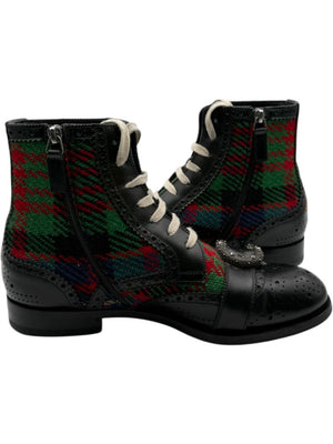 Gucci Tartan Wool & Leather Buckle Combat Boots – Men’s Size 6 (EU 39)