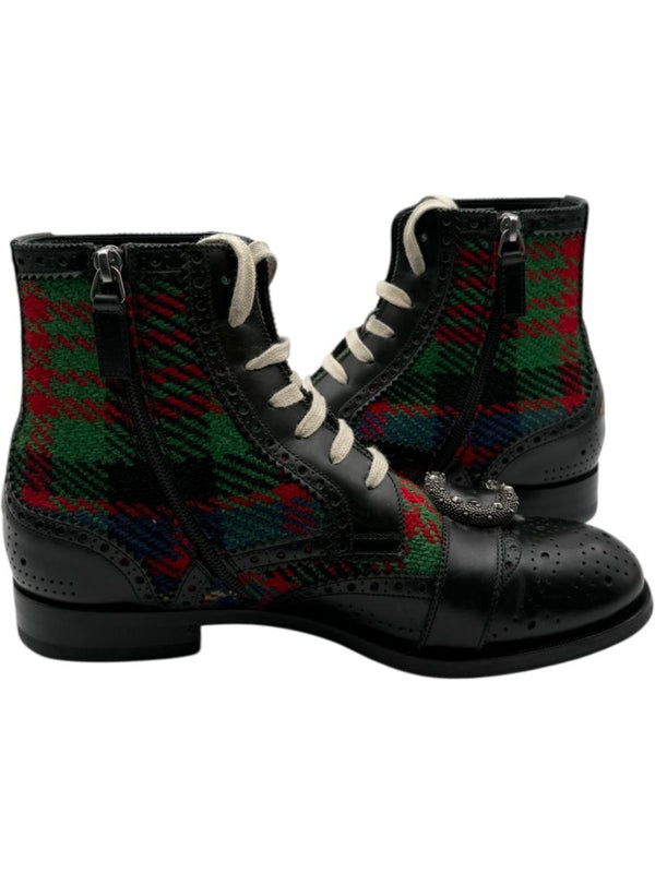Gucci Tartan Wool & Leather Buckle Combat Boots – Men’s Size 6 (EU 39)