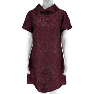 Pamella Roland -Wine Brocade Metallic Floral Dress & Coat Set - Size 8/10