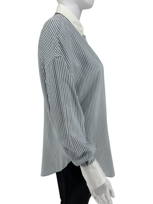 Brunello Cucinelli Striped Silk Shirt with Contrast Collar – Size M