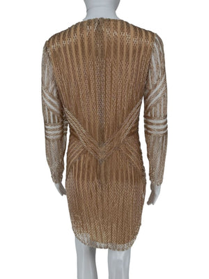 Pamella Roland Gold Beaded Illusion Mesh Evening Dress – Size 4