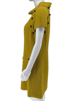 Pamella Roland Mustard Textured Crepe Mini Dress with Pearl Detail