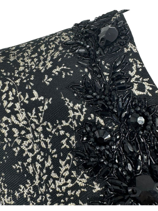 Pamella Roland Metallic Jacquard Sleeveless Dress with Beaded Neckline