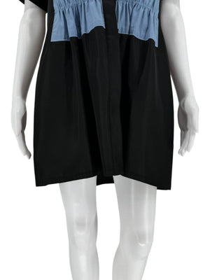 Pamella Roland Black & Blue Color block Gathered Waist Dress