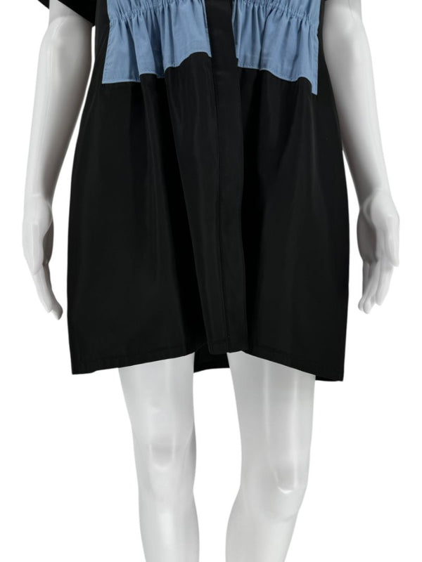 Pamella Roland Black & Blue Color block Gathered Waist Dress
