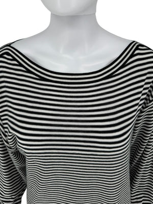 Chloé Black & White Striped Cotton Dress with Cuffed Tie Sleeves - Small