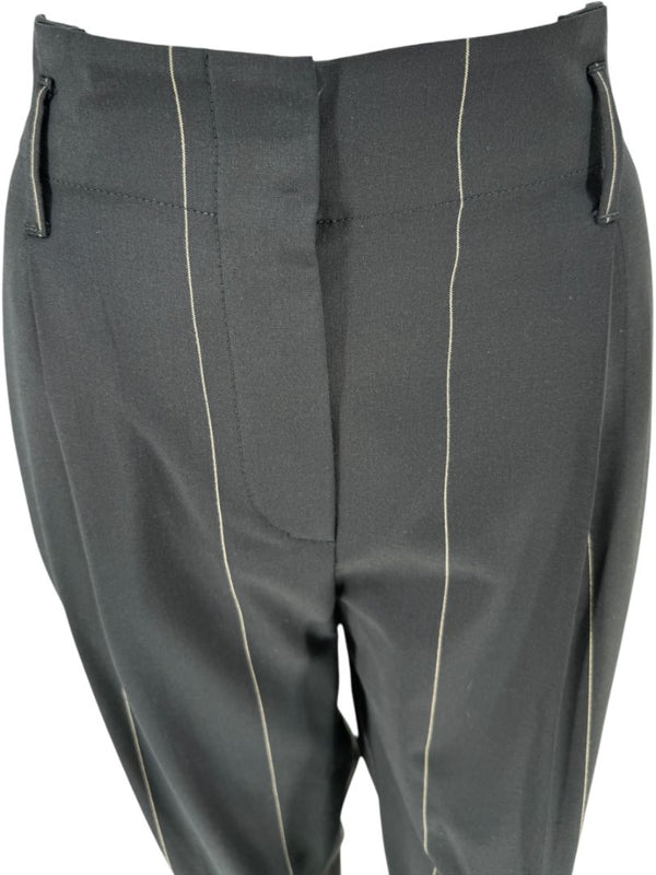 Brunello Cucinelli Navy Pinstripe Wool Pants with Belt - Size 8