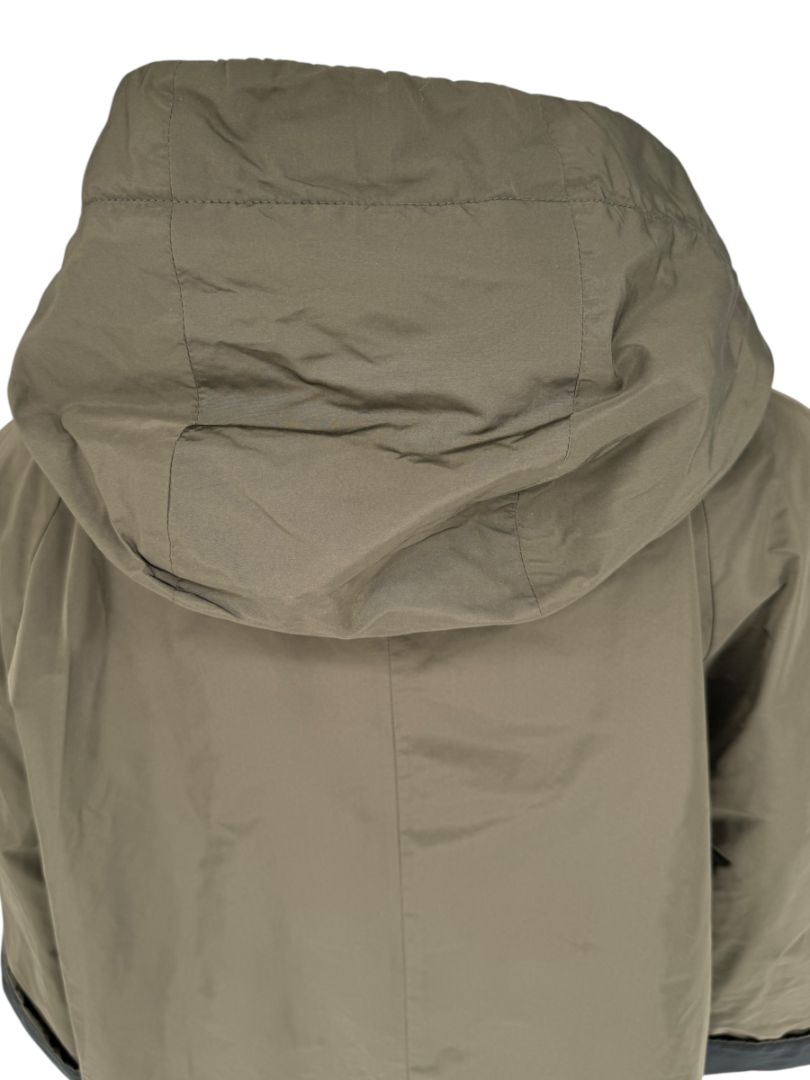 Brunello Cucinelli Olive Nylon Hooded Parka with Monili Trim - Size 10