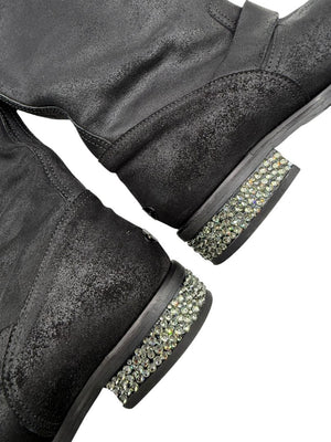 Jimmy Choo Black Suede Buckle Boots with Crystal Heels – Size 39.5