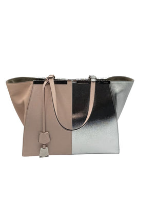 Fendi Pink/Silver Grained Leather 3Jours Large Shopper Tote Bag