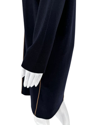 MaxMara Navy Wool Knit Dress with Contrast Piping – Size L