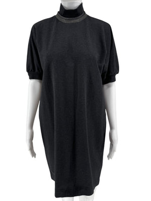 Brunello Cucinelli Charcoal Puff-Sleeve Tunic with Monili Trim – Size Large