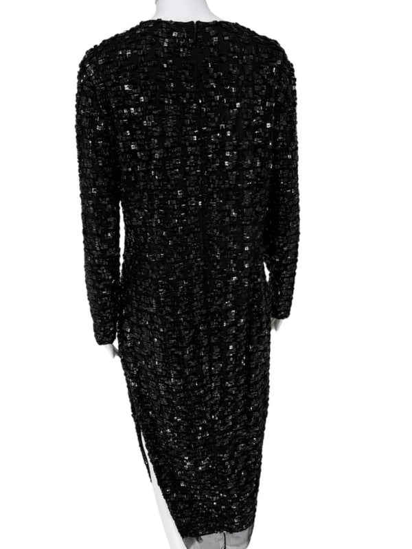 Pamella Roland Black Beaded Long Sleeve Dress - Size L