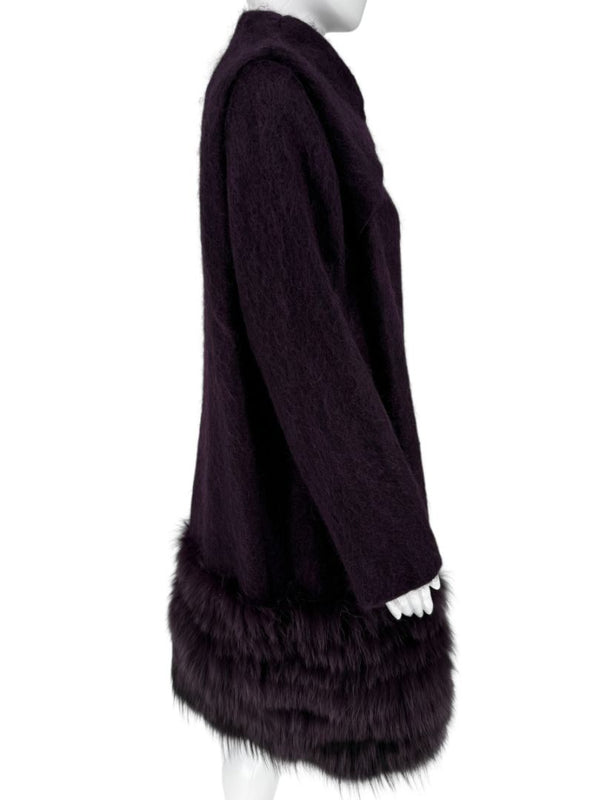 Pamella Roland Purple Alpaca & Fur Trim Coat – Size L