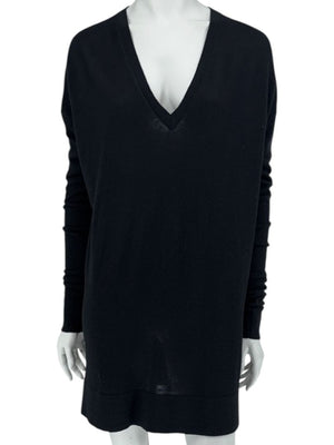 The Row Black Cashmere & Silk V-Neck Tunic Sweater - Size S