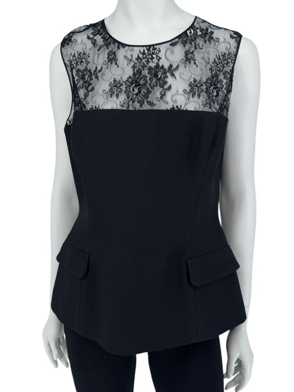 Christian Dior Black Lace-Trim Sleeveless Top – Size FR 44 (US 12)