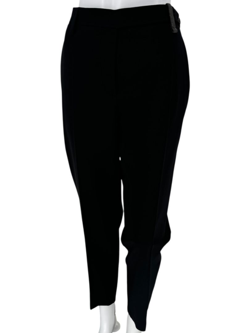 Brunello Cucinelli Black Tapered Wool Trousers with Monili Belt Loop - Size 10