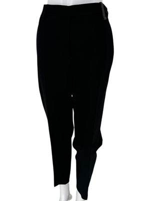 Brunello Cucinelli Black Tapered Wool Trousers with Monili Belt Loop - Size 10