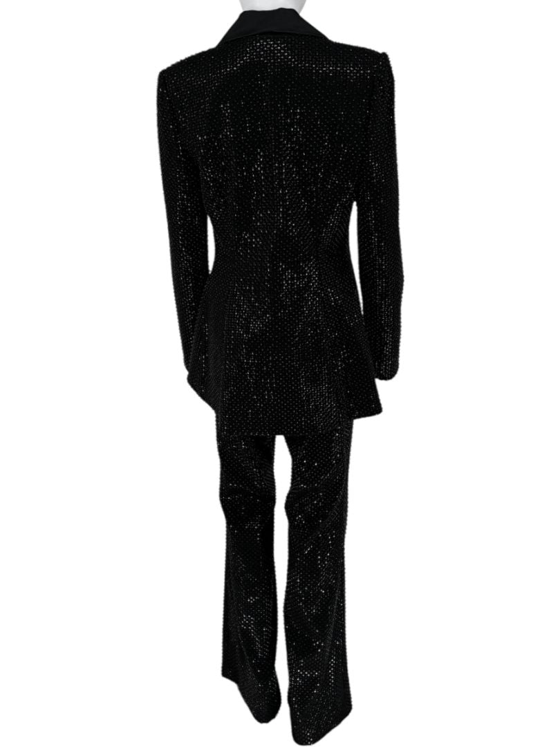 Pamella Roland Black Sequin Beaded Tuxedo Suit – Size 6