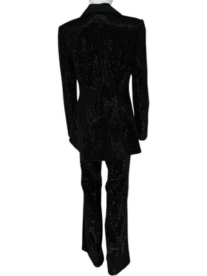 Pamella Roland Black Sequin Beaded Tuxedo Suit – Size 6
