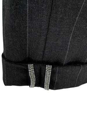 Brunello Cucinelli Charcoal Pinstripe Wool Pants with MONILI Trim – Size IT 46 / US 10