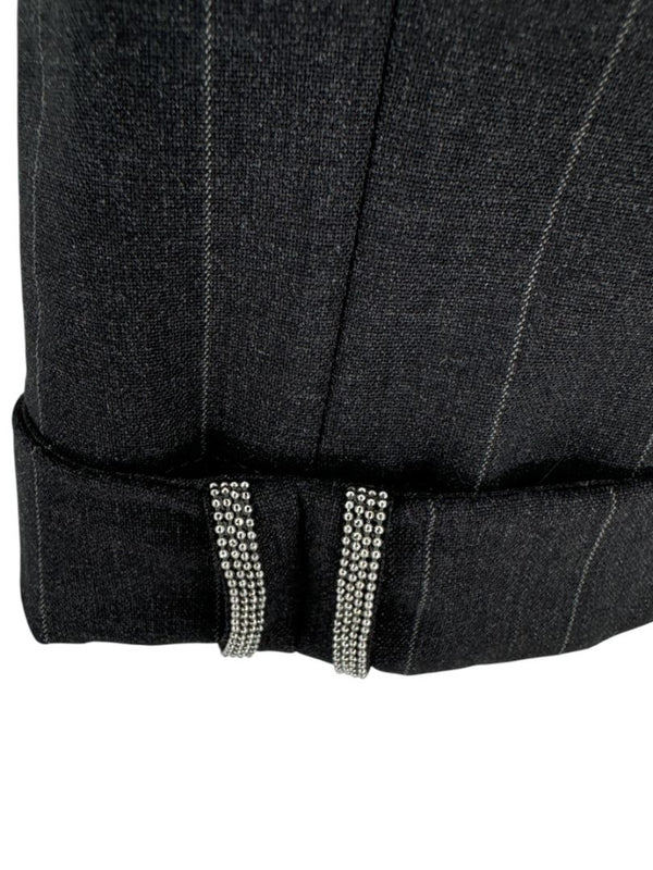 Brunello Cucinelli Charcoal Pinstripe Wool Pants with MONILI Trim – Size IT 46 / US 10