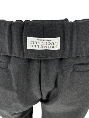 Brunello Cucinelli Charcoal Wool-Blend Elastic Waist Trousers – Size 8