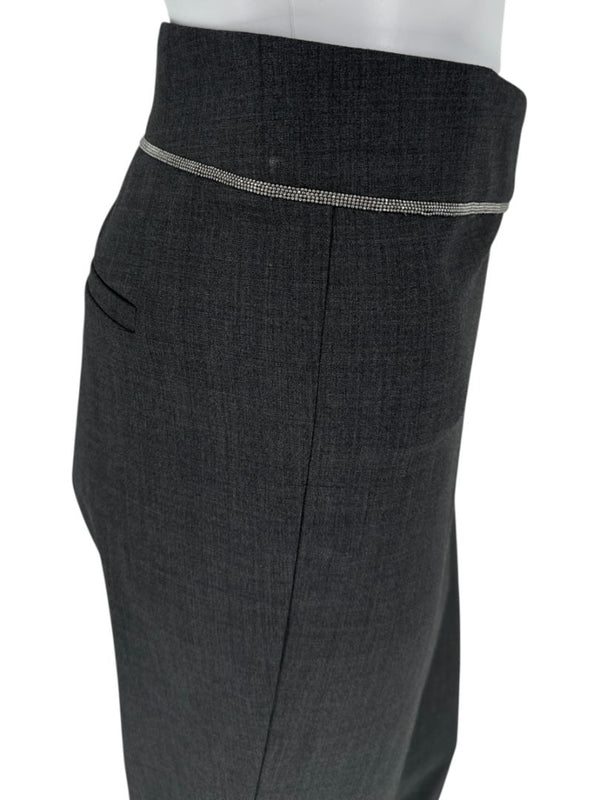 Brunello Cucinelli Charcoal Wool Trousers with MONILI Trim – Size IT 46 / US 10