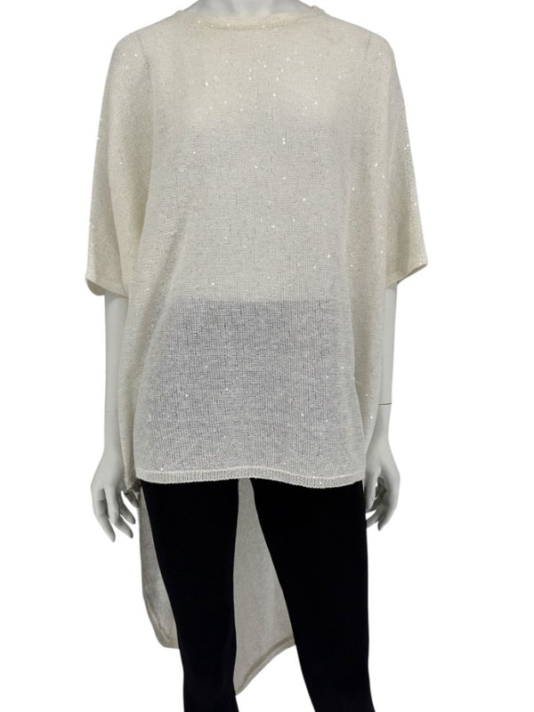 Brunello Cucinelli Ivory Hi-Low Sequin Knit Tunic – Size L