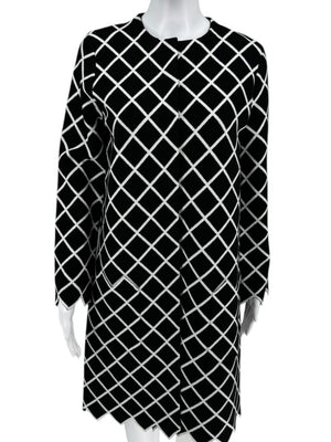 Oscar de la Renta Black & White Diamond-Pattern Knit Coat - Size M