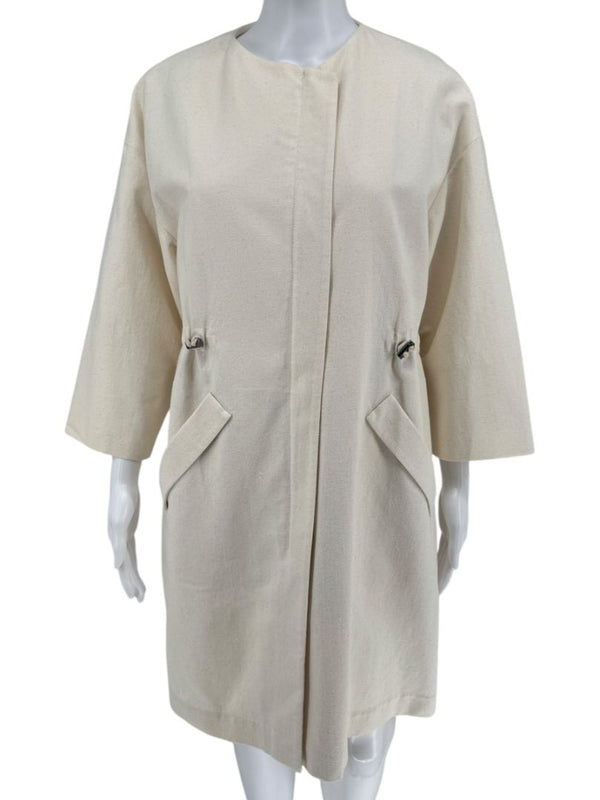 Brunello Cucinelli Cream Cotton-Blend Cocoon Coat – Size IT 44 (US 8)