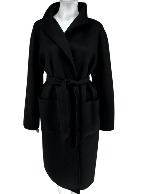 Max Mara ‘Manuela’ Belted Wrap Coat in Black – Size US 10 / IT 44