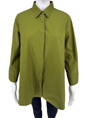 Max Mara Olive Green Cotton Poplin Tunic Shirt – Size IT 42 (US 6)