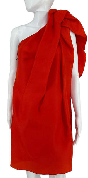 Lanvin 2009 Sculptural One-Shoulder Red Silk Dress – Large