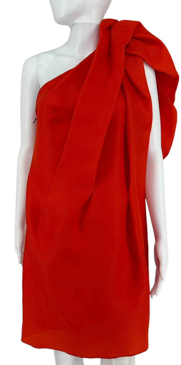 Lanvin 2009 Sculptural One-Shoulder Red Silk Dress – Large