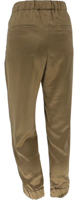 Brunello Cucinelli Tan Silk Moto Jogger Pants – Size IT 44 / US 8- NEW