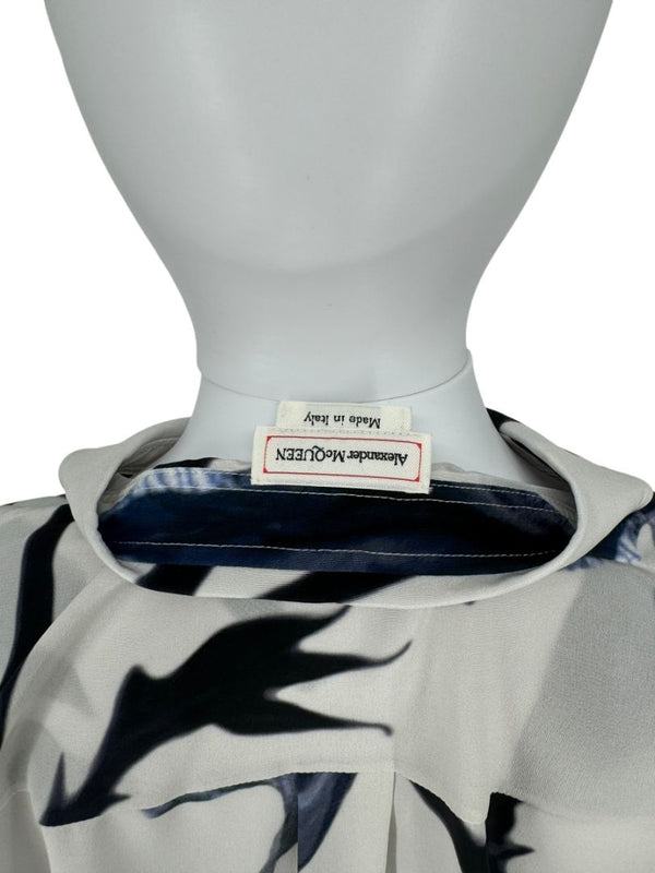 Alexander McQueen Ivory & Ink Floral Silk Blouse – Size L